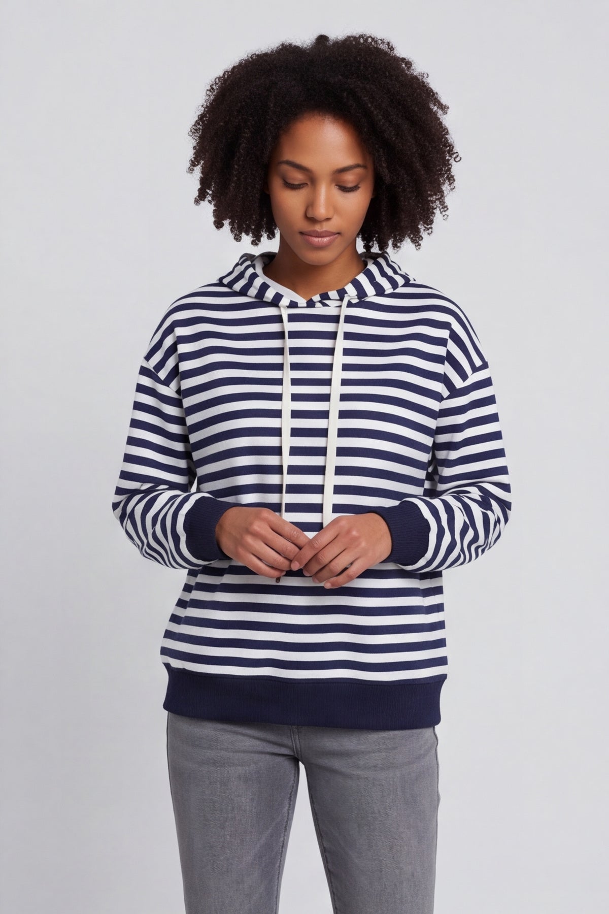 Selena Stripe Hooded Top Navy – image 3 of 6