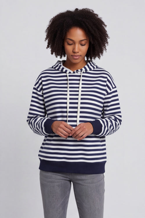 Selena Stripe Hooded Top Navy – image 3 of 6