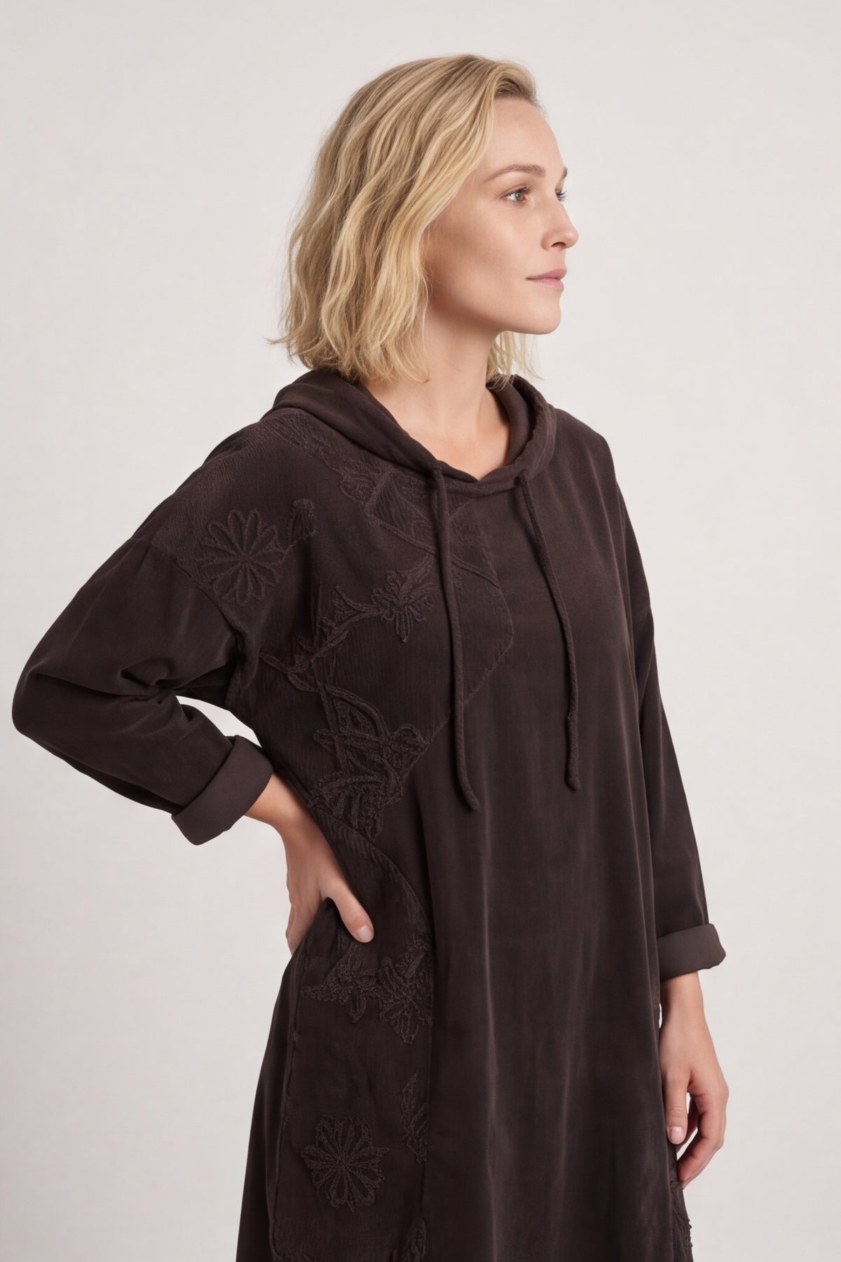 Devyn Hooded Needlecord Dress Cocoa – image 3 of 6