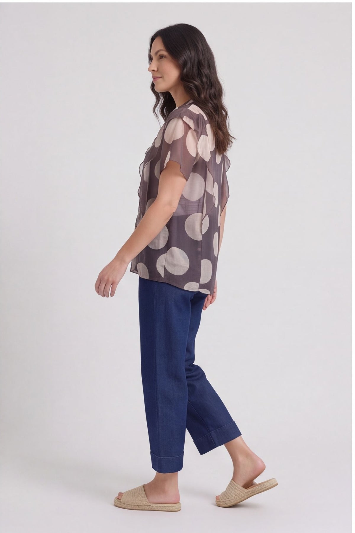 Skye Spot Print Frill Shirt Cocoa – image 3 of 5