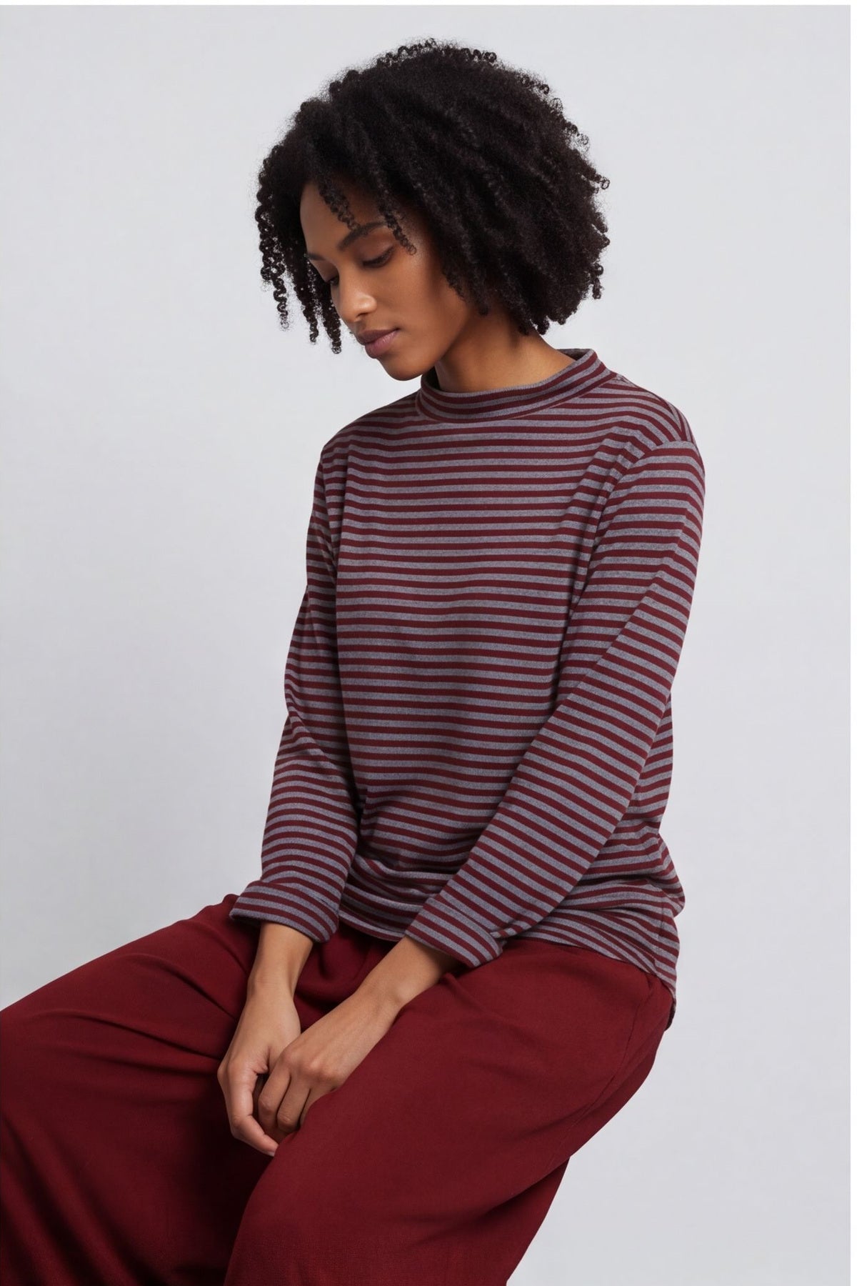 Lyssa Cowl Neck Stripe Top Marl Grey – image 3 of 6