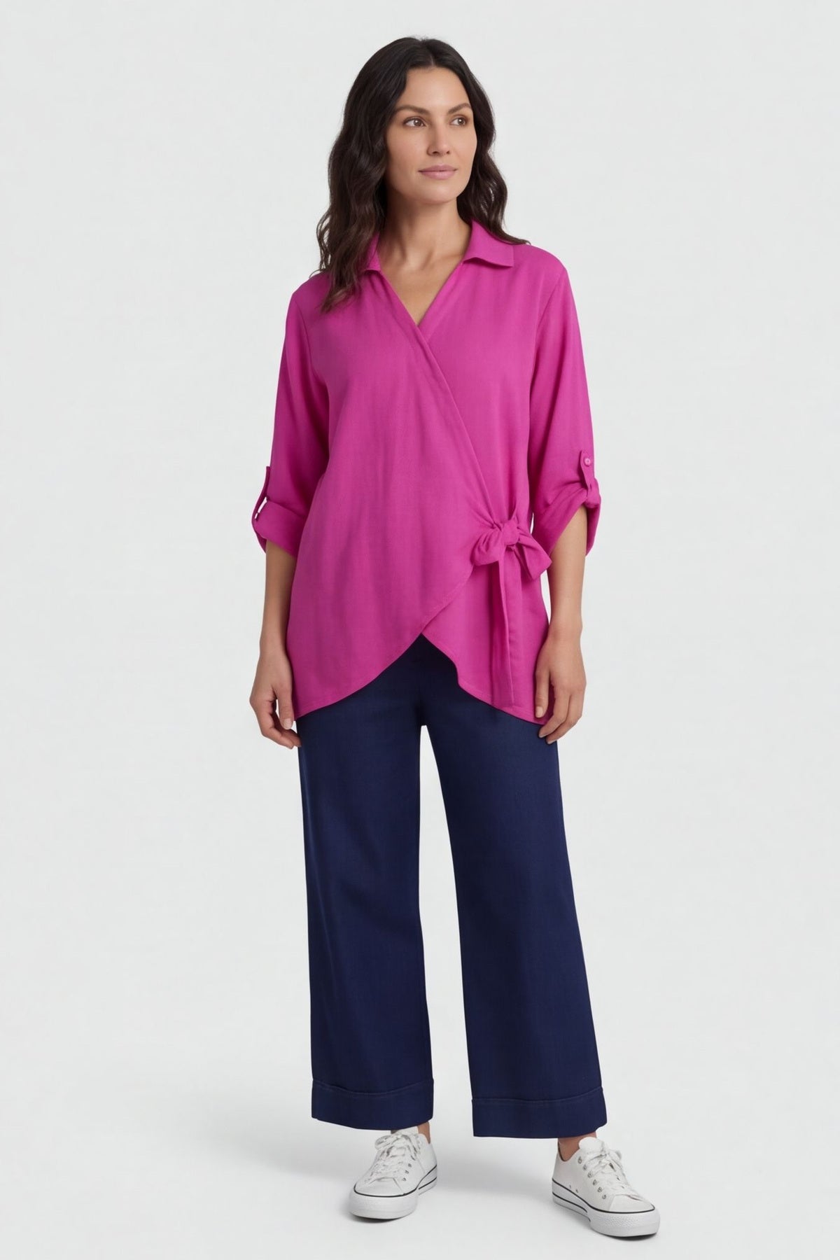 Shyla Check Wrap Top Fuchsia – image 3 of 5