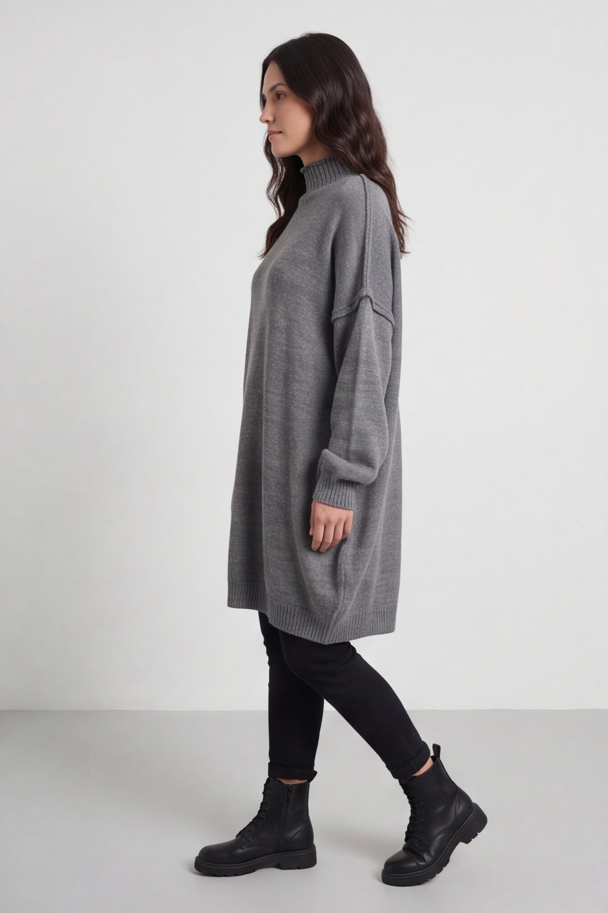 Bridie Polo Neck Knitted Tunic Grey – image 3 of 6