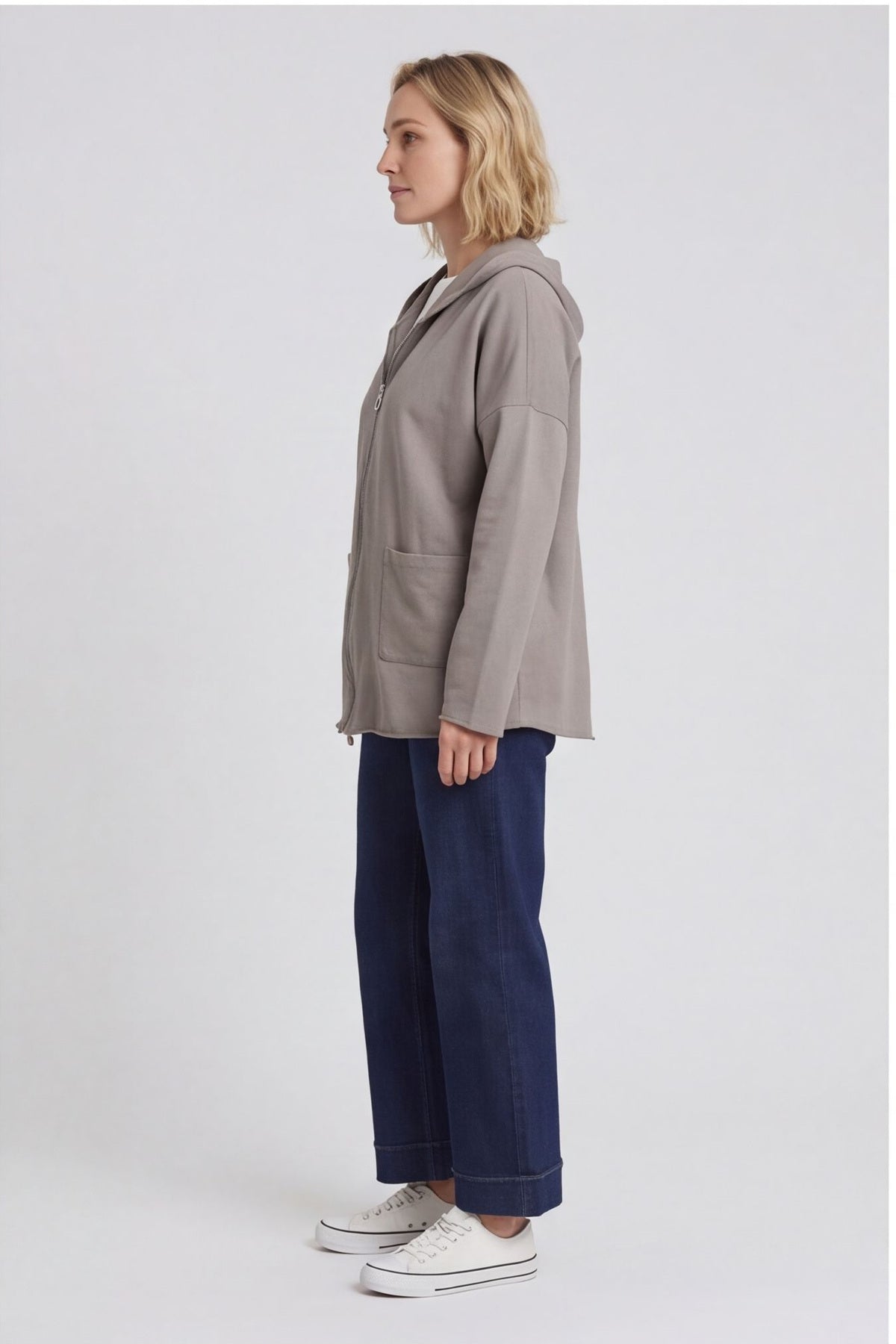 Dariana Zip Hooded Cotton Top Mocha – image 3 of 6