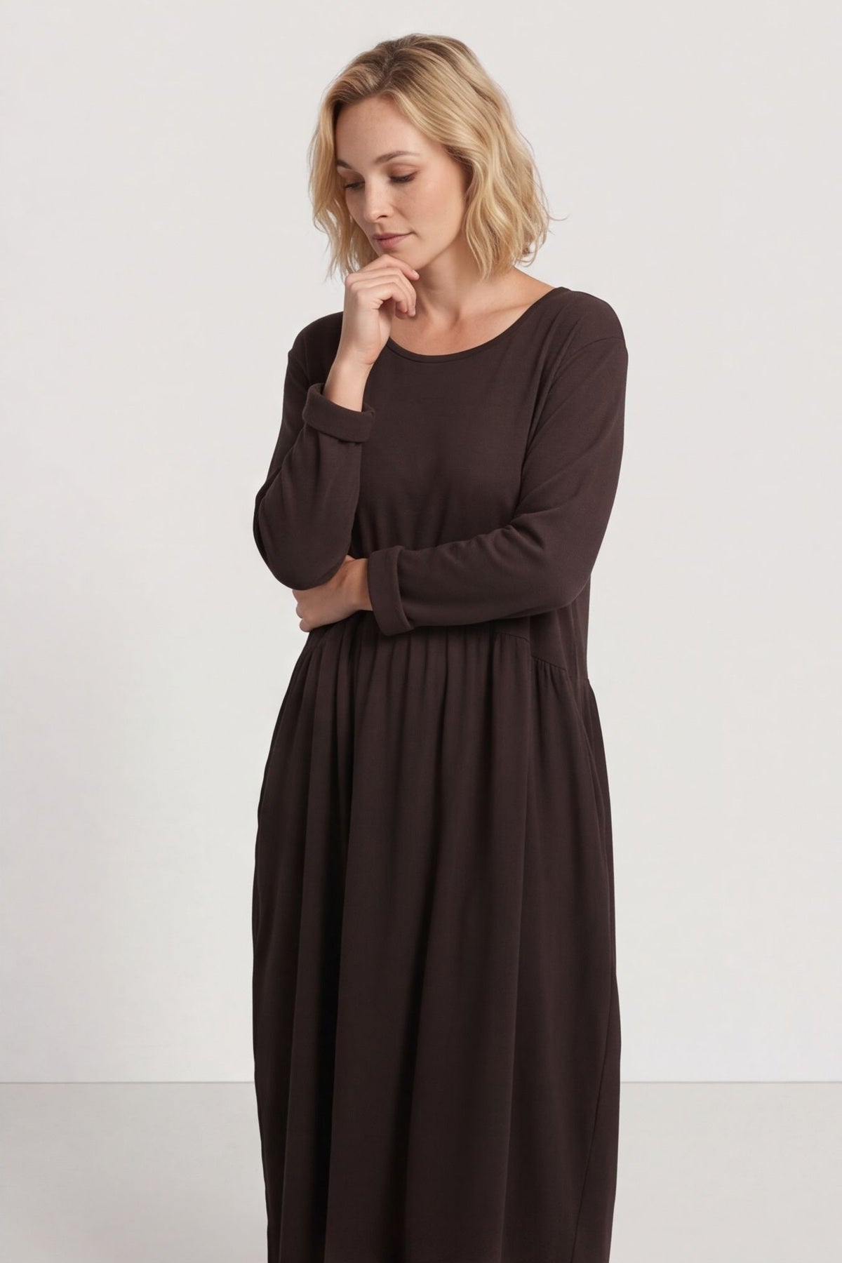 Tina Ribbed Detail Cotton Dress Cocoa – image 3 of 5