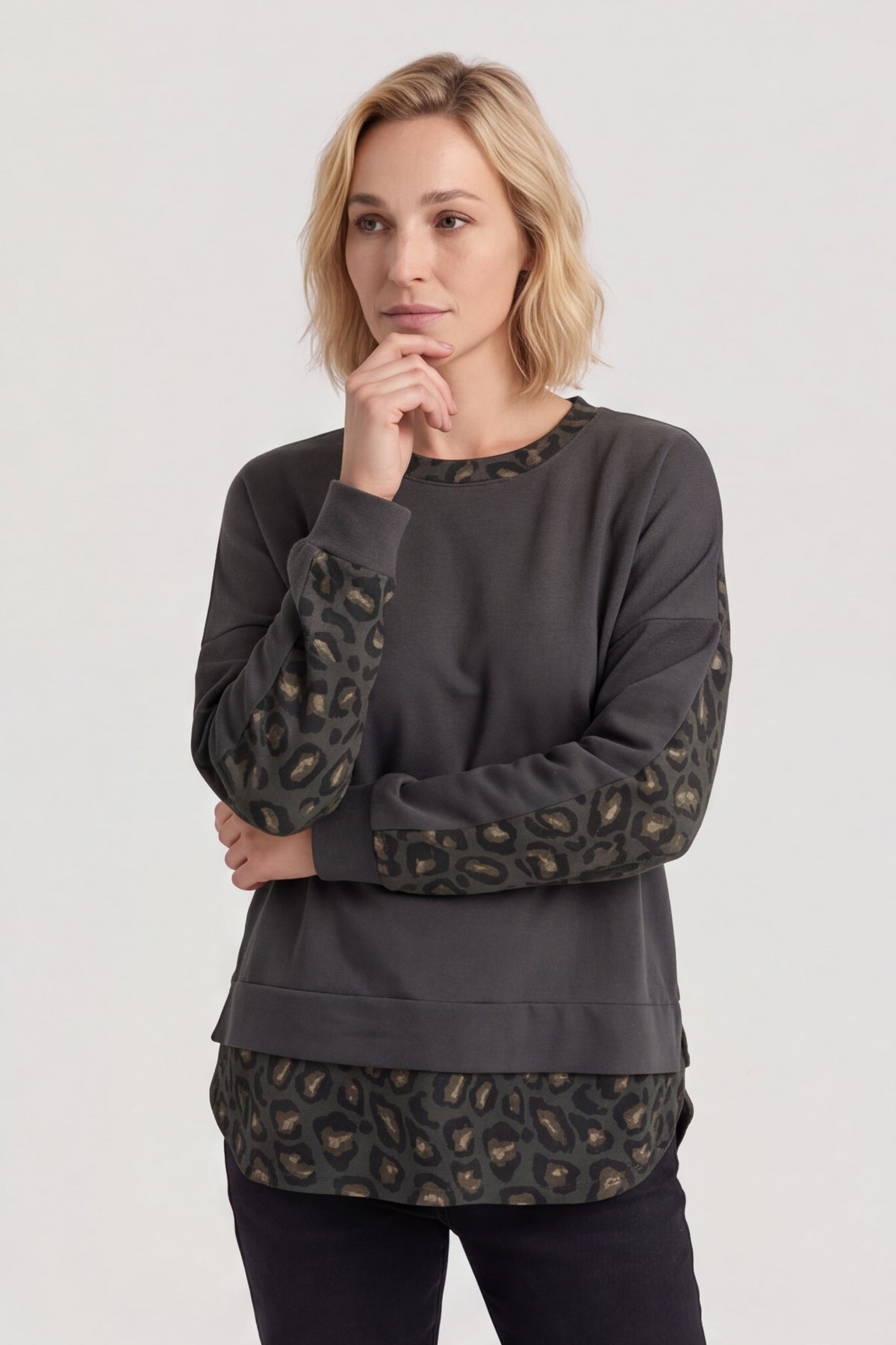 Nicky Leopard Print Cotton Top Mid Grey – image 3 of 5