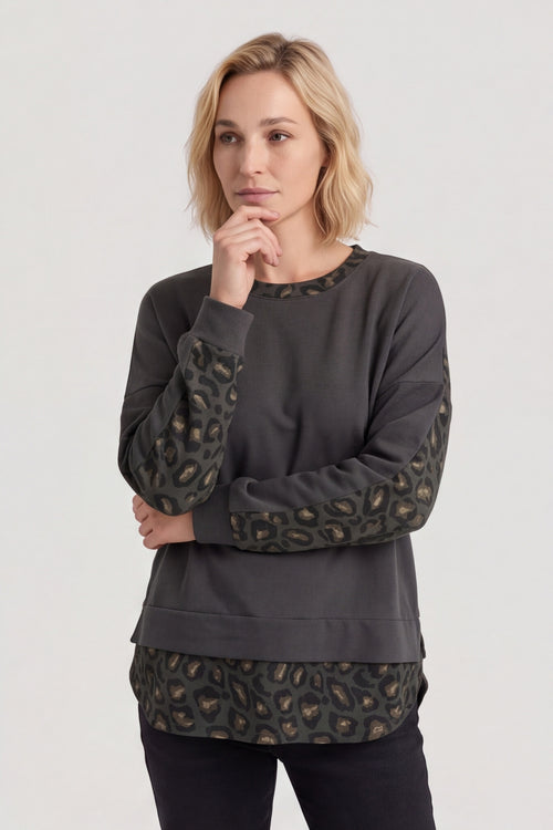 Nicky Leopard Print Cotton Top Mid Grey – image 3 of 5