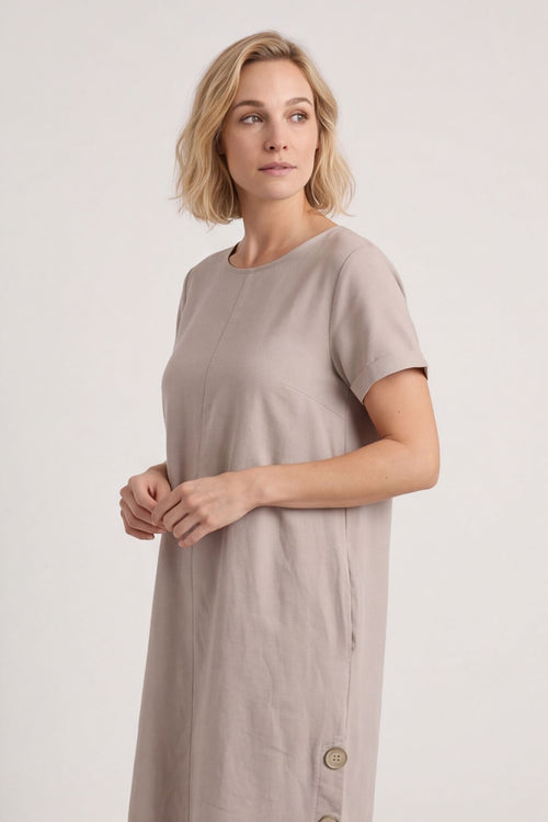 Joyce Button Linen Dress Mocha – image 3 of 6
