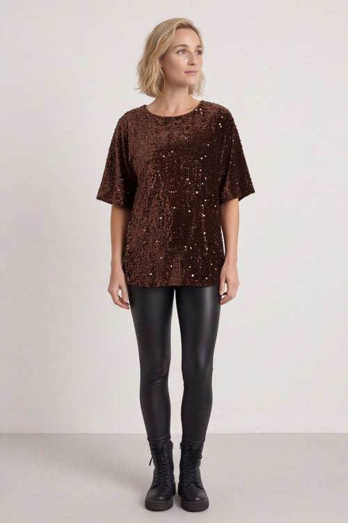 Kaylina Sequin Top Cocoa – image 3 of 5