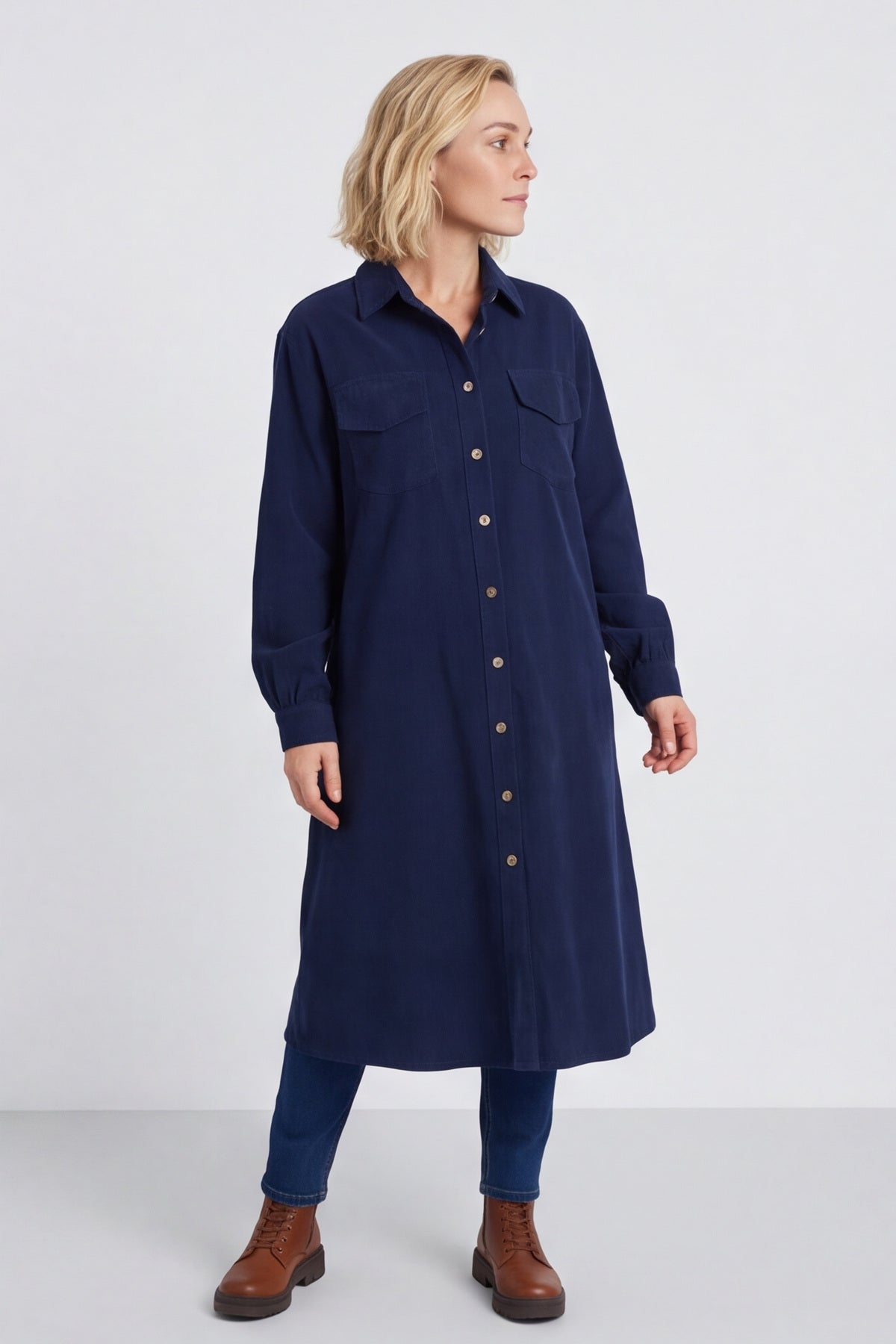 Dezi Needlecord Shirt Dress Navy – image 3 of 6