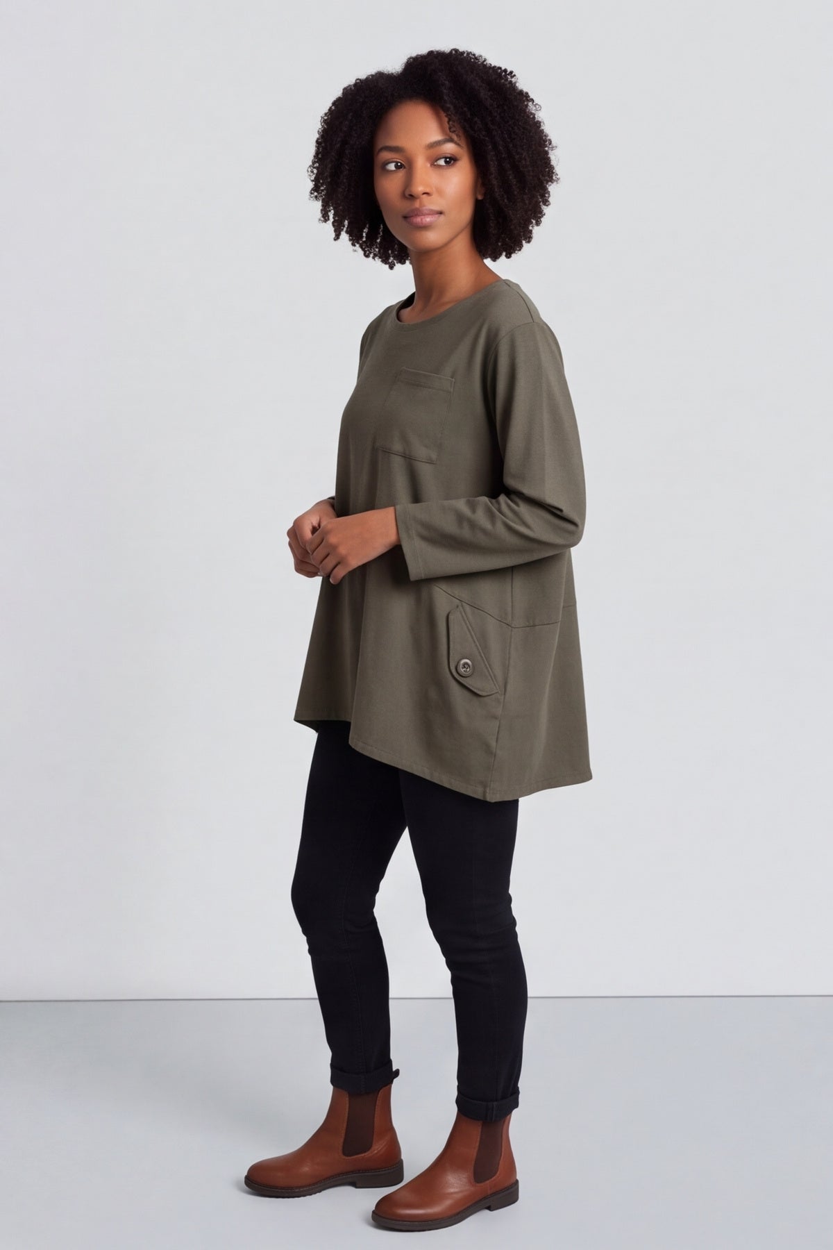 Angelina Pocket Cotton Top Khaki – image 3 of 6