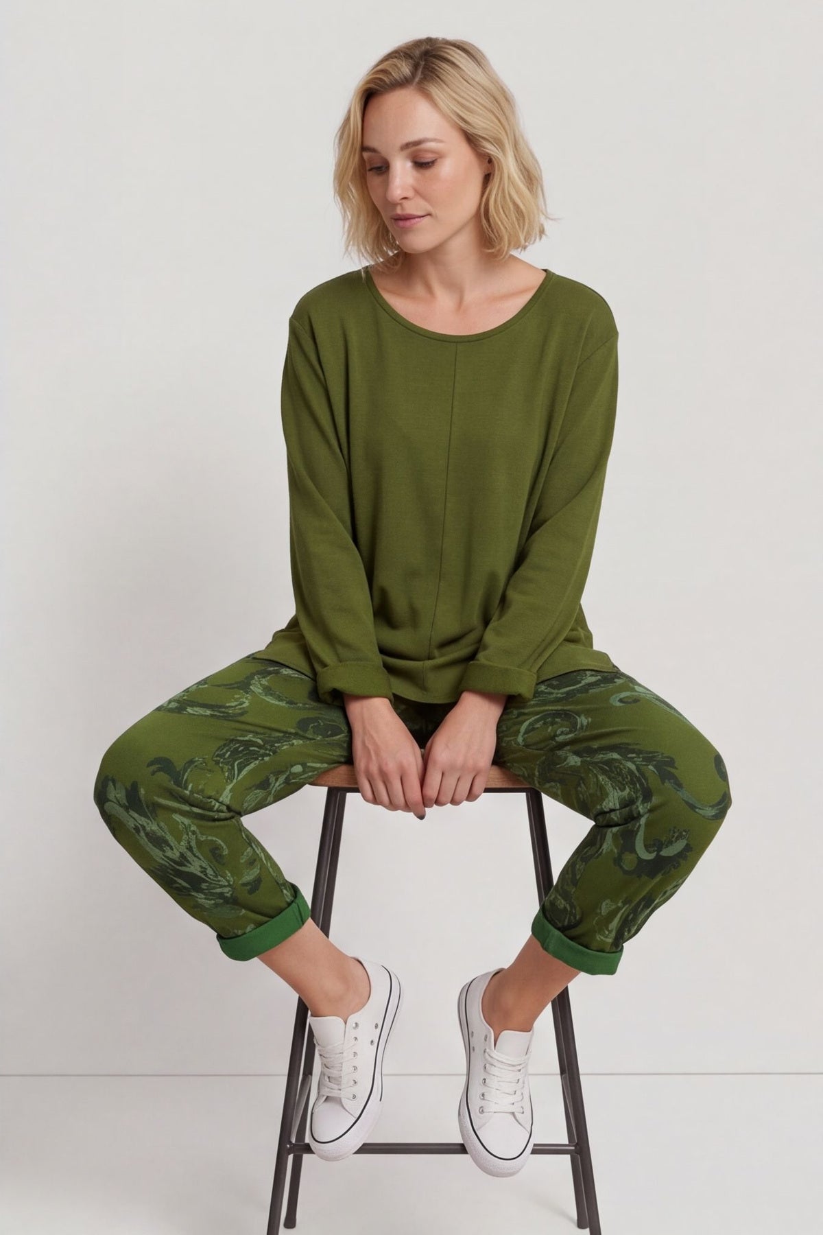 Lilah Print Cotton Trousers Olive – image 3 of 3