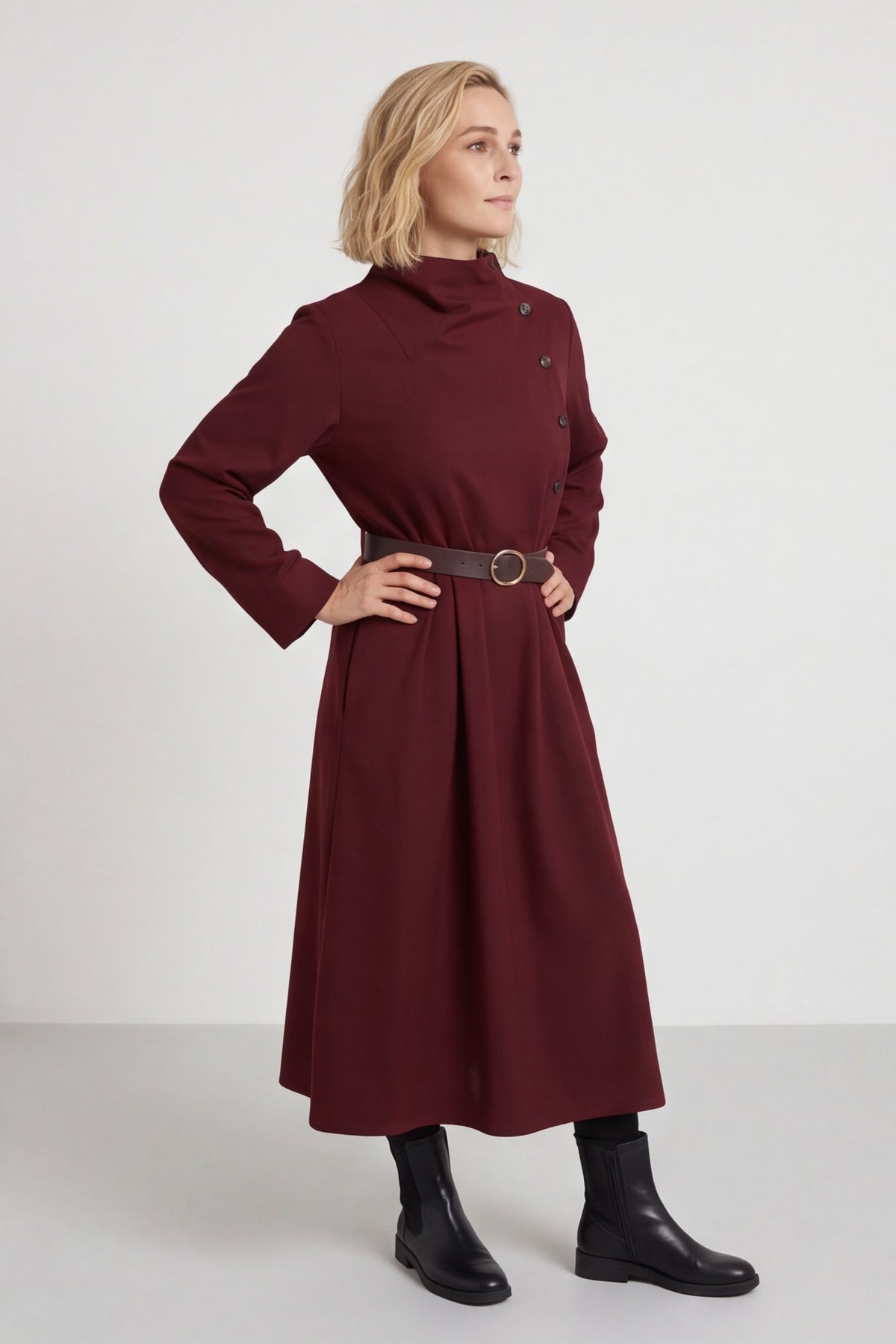 Eudora Belted Dress Wine – image 3 of 6