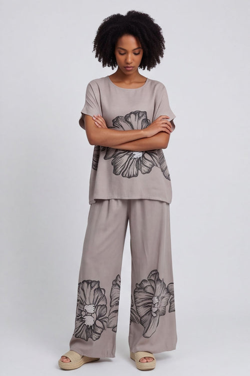 Aksana Flower Wide Leg Trousers Mocha – image 2 of 5