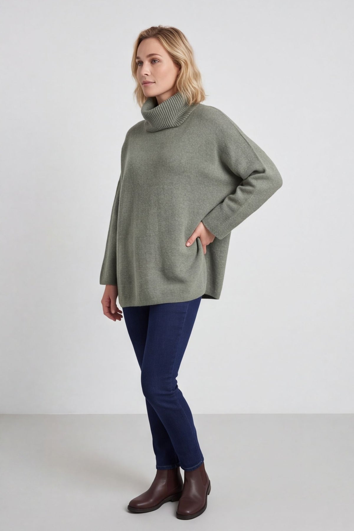 Jude Polo Neck Knitted Jumper Khaki – image 3 of 6
