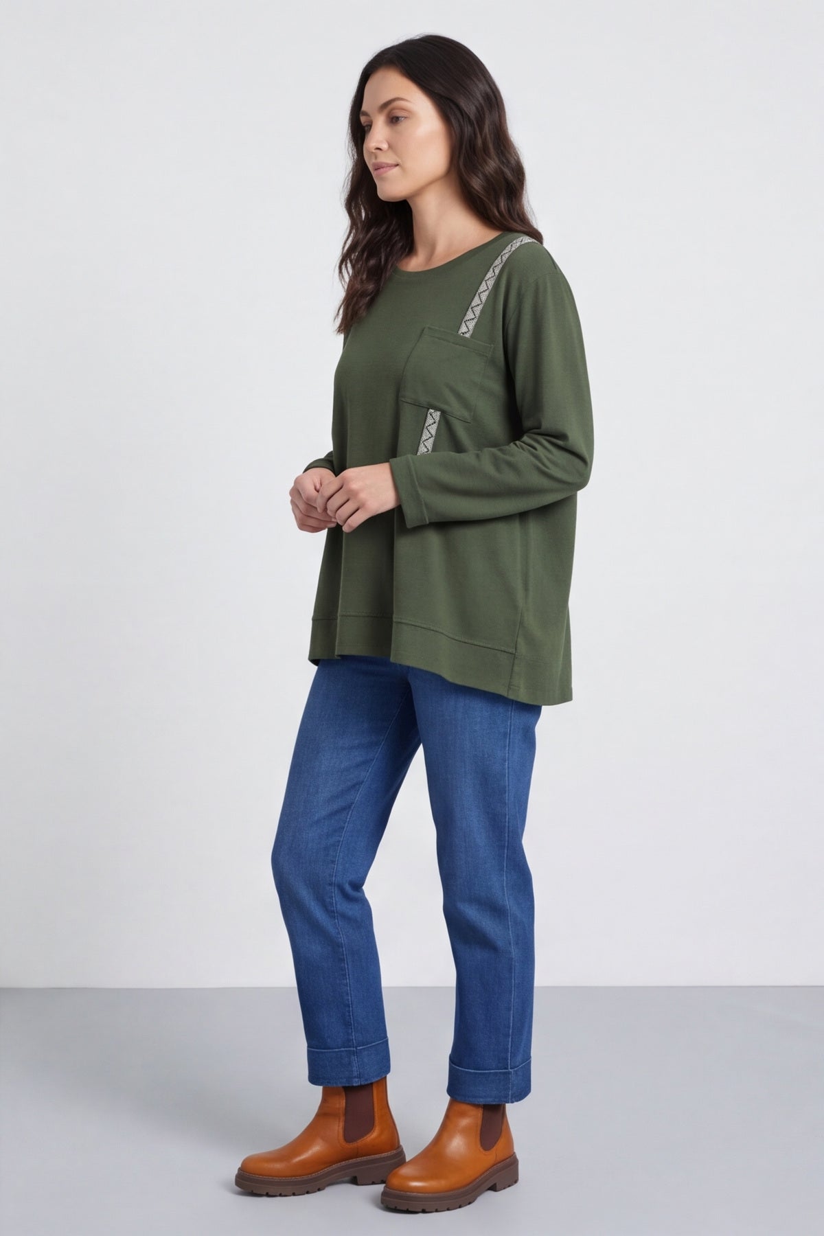 Barbara Pocket Cotton Top Khaki – image 3 of 6