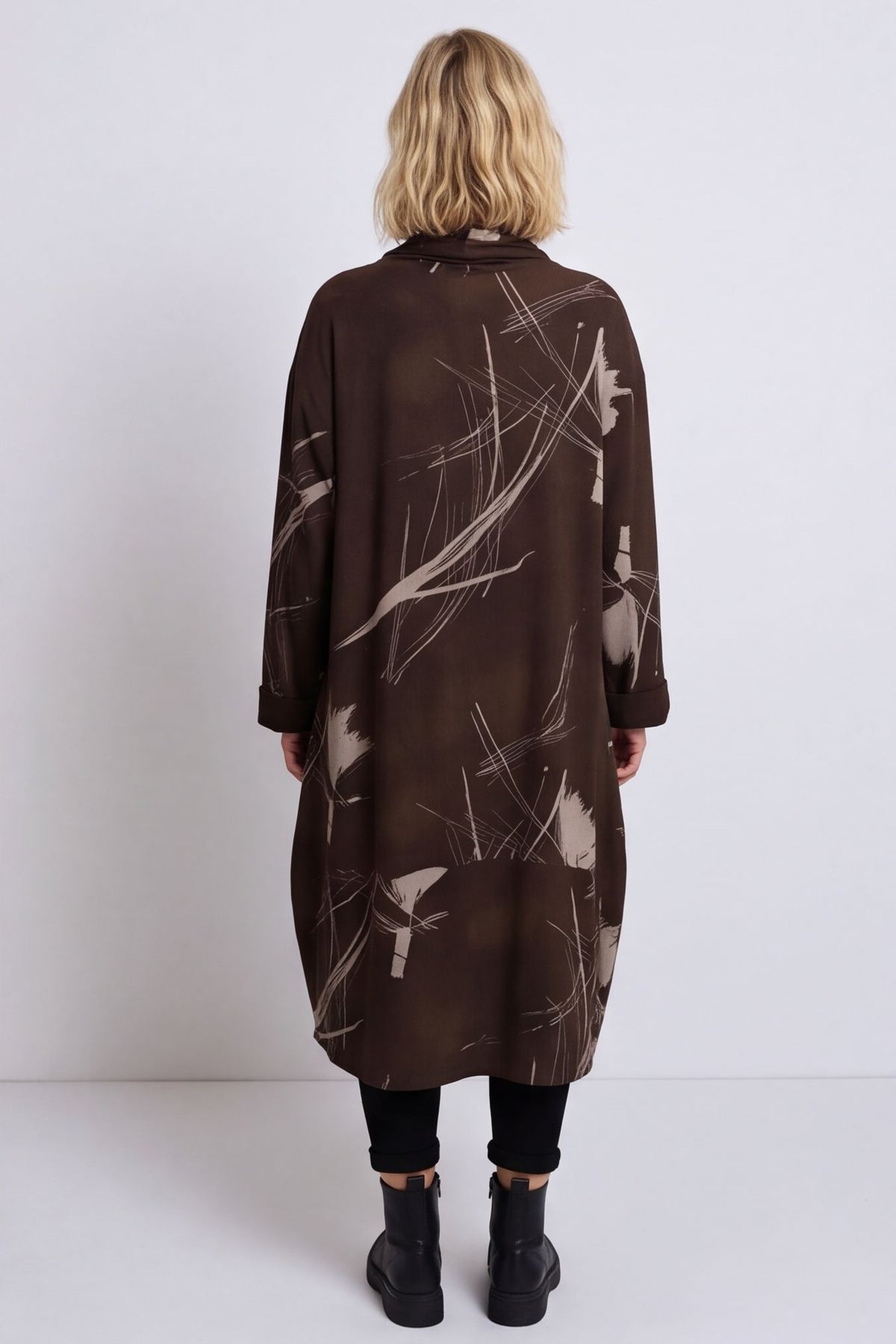 Charlize Pattern Cowl Neck Cotton Dress Cocoa – image 2 of 5