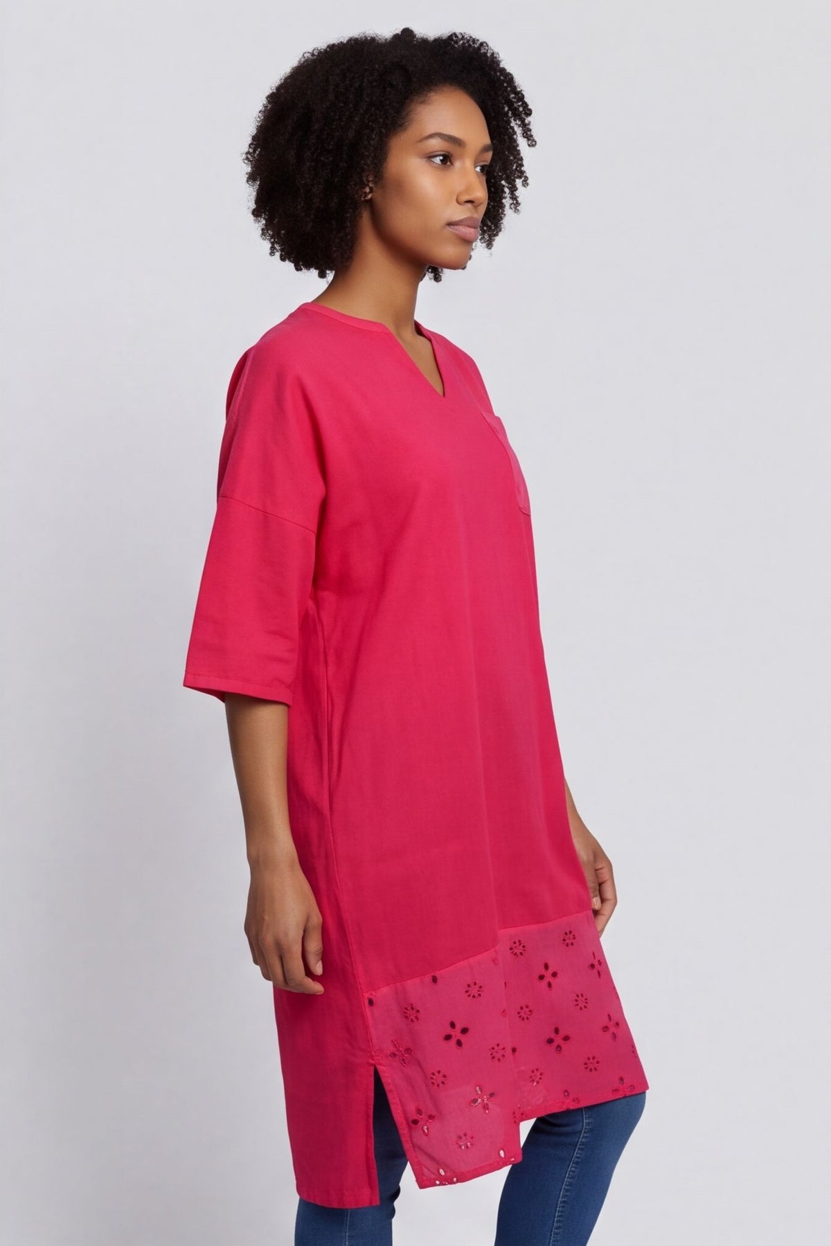 Gabrielle Embroidered Linen Dress Hot Pink – image 3 of 6