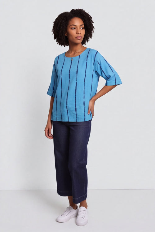 Kalia Stripe Linen Top Kingfisher – image 3 of 6