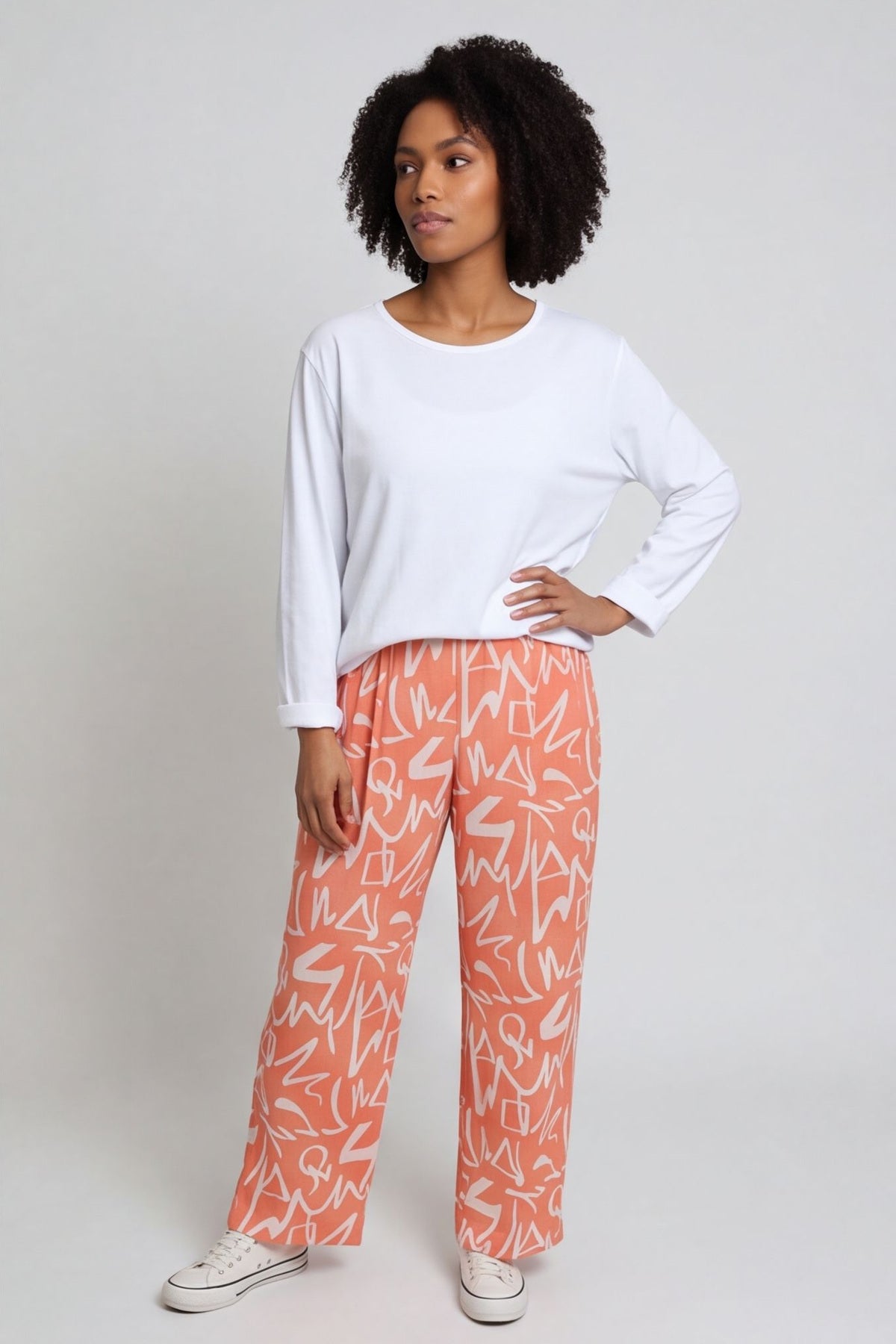 Nina Print Cotton Trousers Orange – image 3 of 4