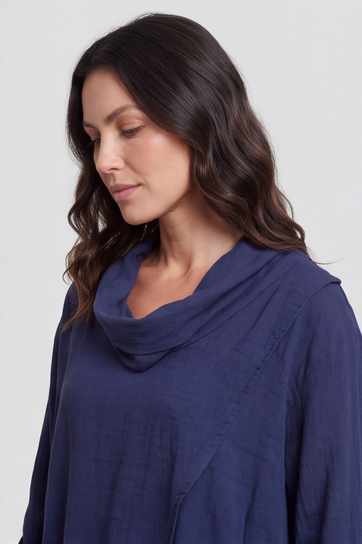 Beulah Cowl Neck Cotton Top Navy – image 2 of 4