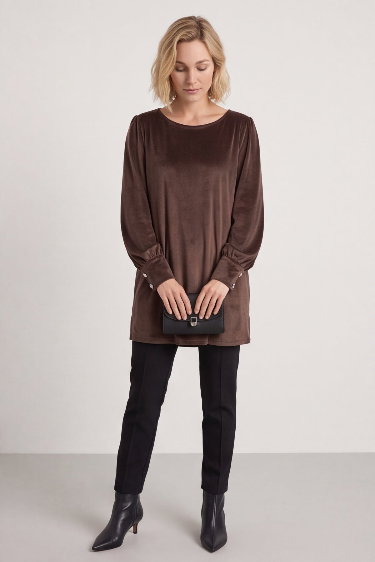 Zannah Button Back Tunic Cocoa – image 2 of 4