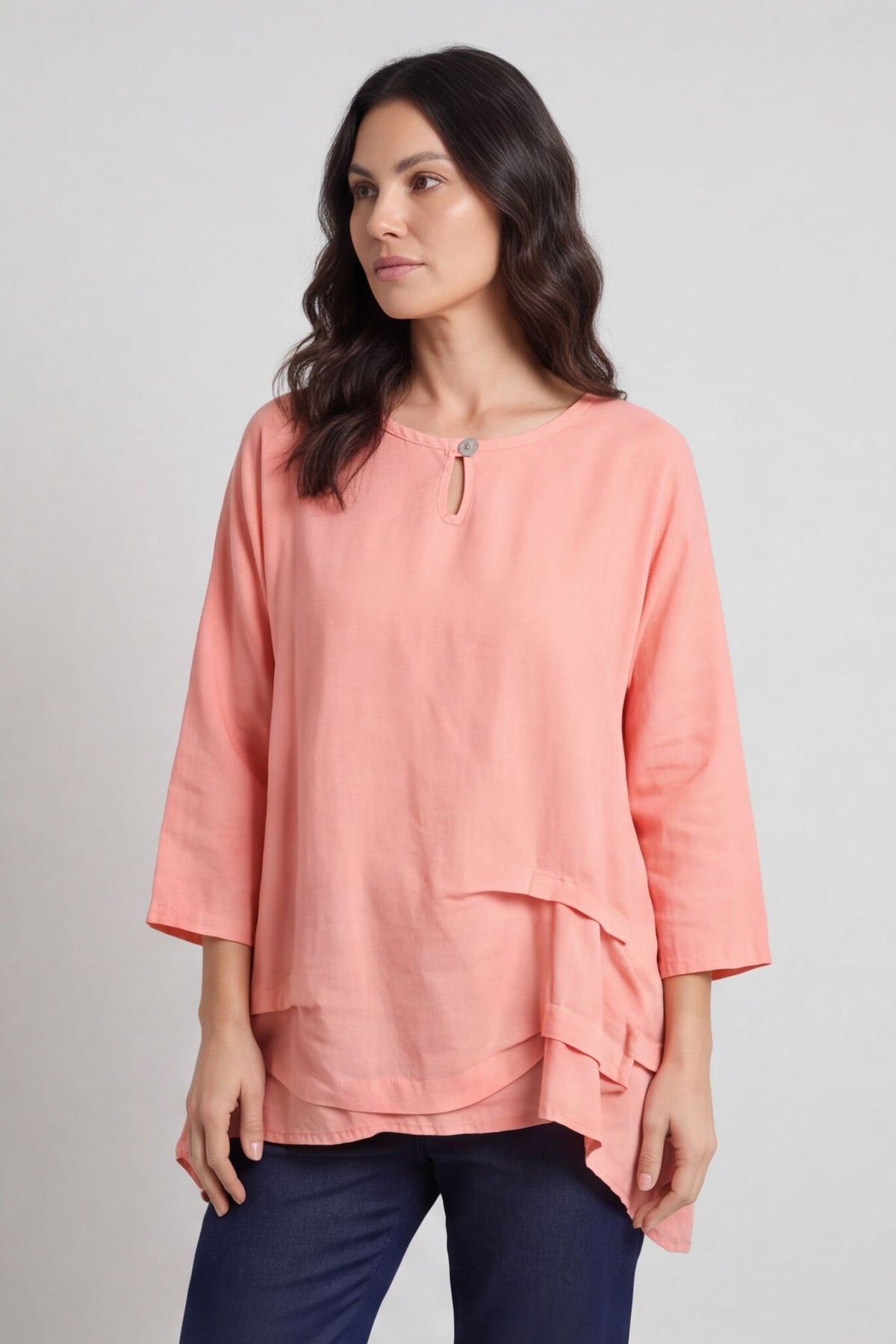 Loriella Keyhole Linen Top Orange – image 2 of 5
