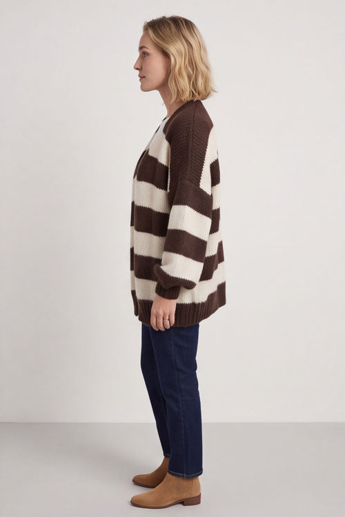 Kennedy Stripe Knitted Cardigan Cocoa – image 3 of 6