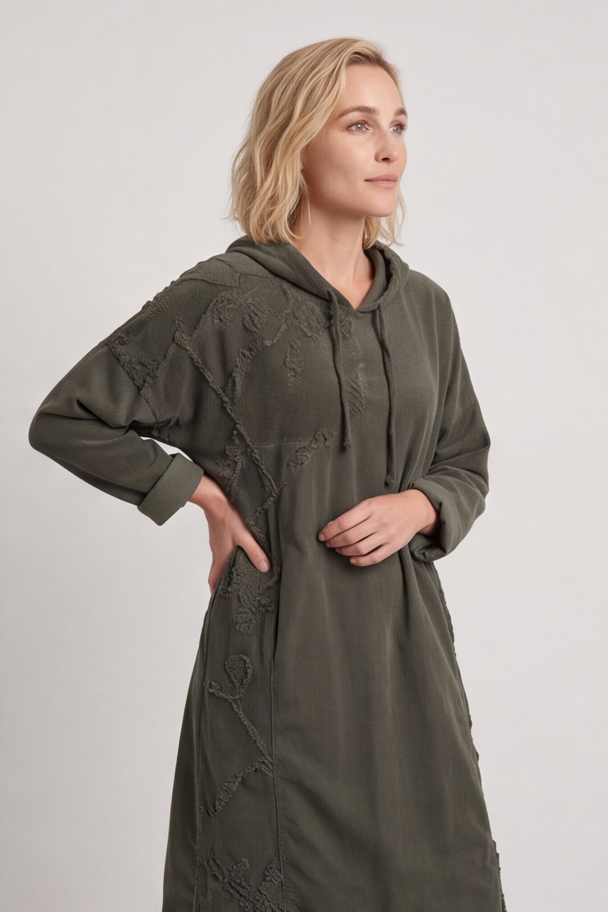 Devyn Hooded Needlecord Dress Khaki – image 3 of 6