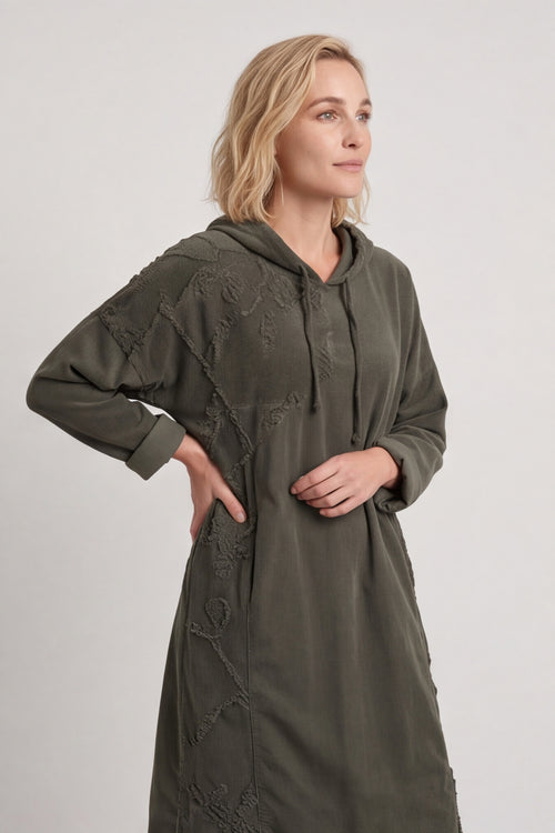 Devyn Hooded Needlecord Dress Khaki – image 3 of 6