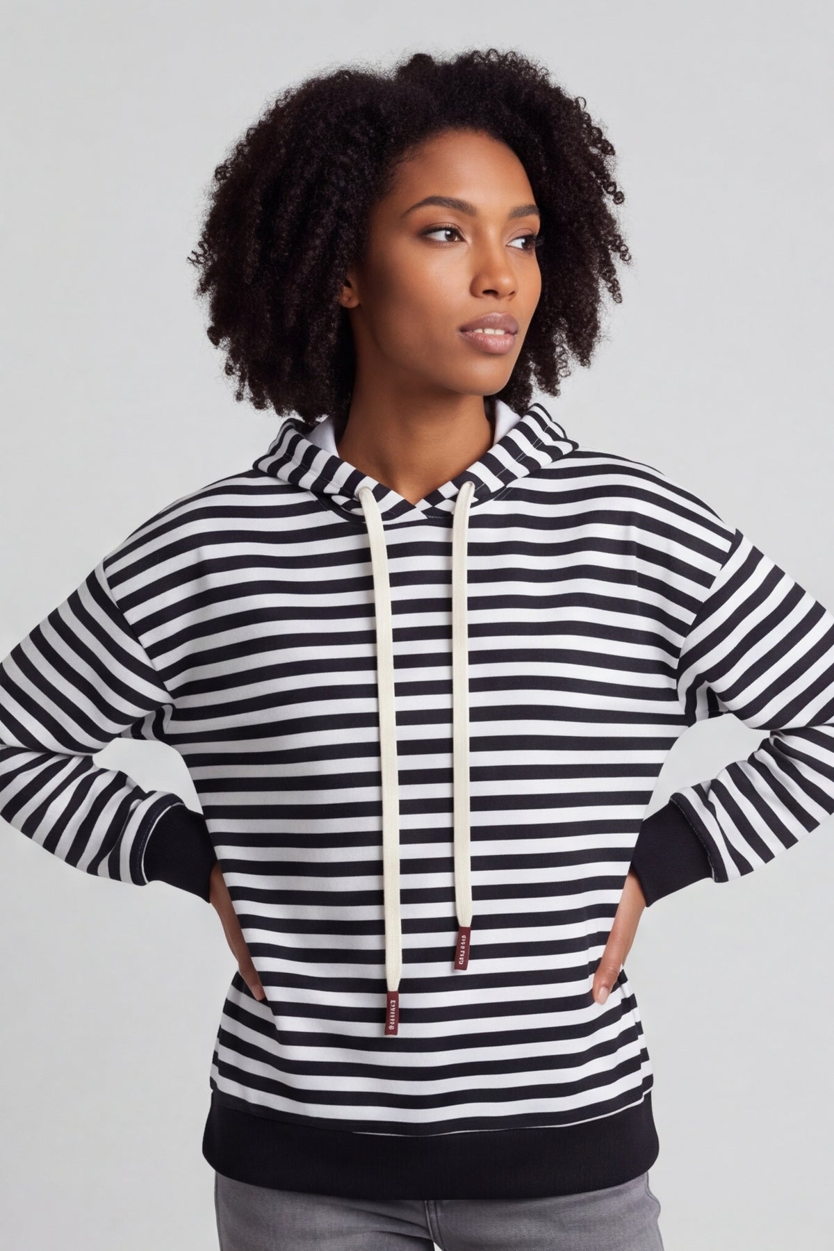 Selena Stripe Hooded Top Black – image 3 of 6
