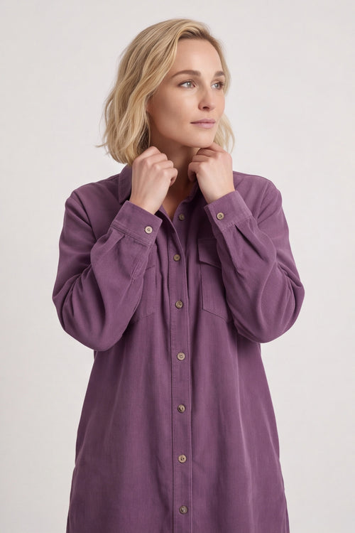 Dezi Needlecord Shirt Dress Mauve – image 3 of 6