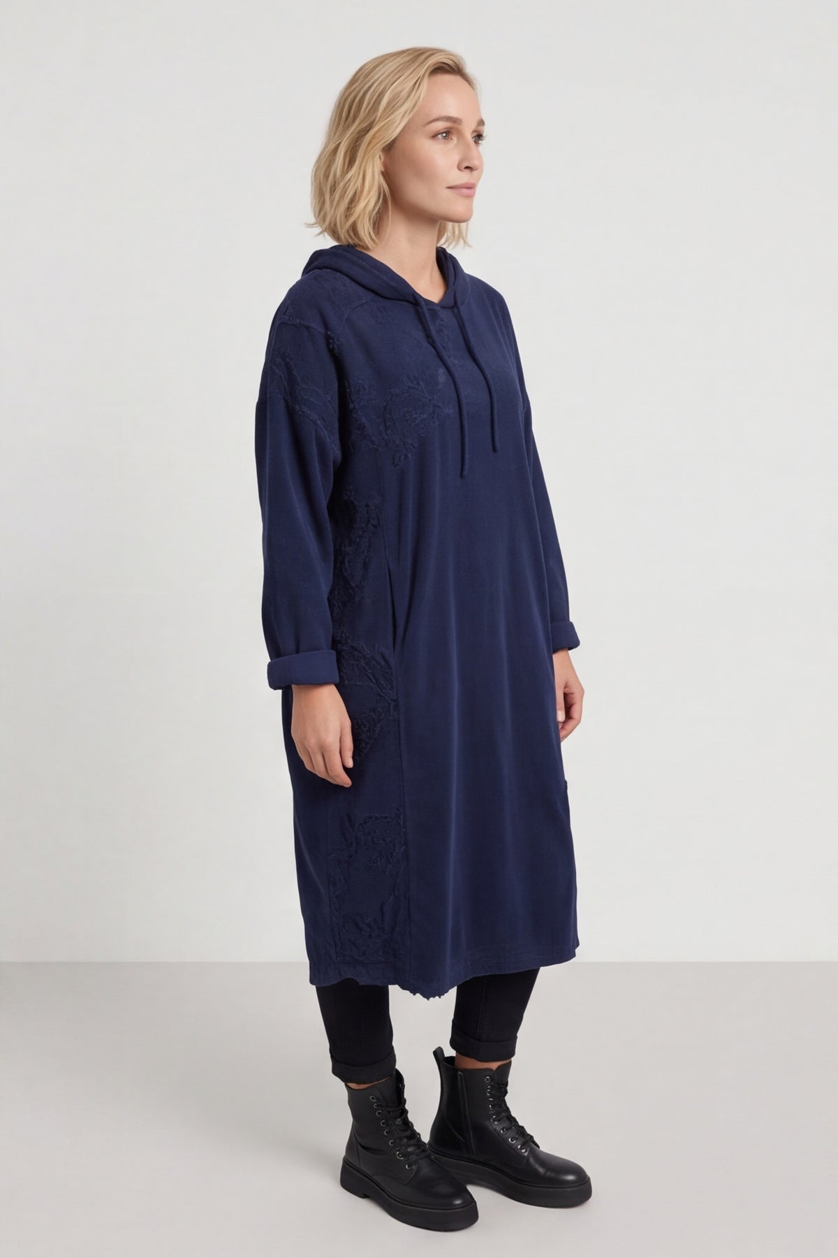 Devyn Hooded Needlecord Dress Navy – image 3 of 6