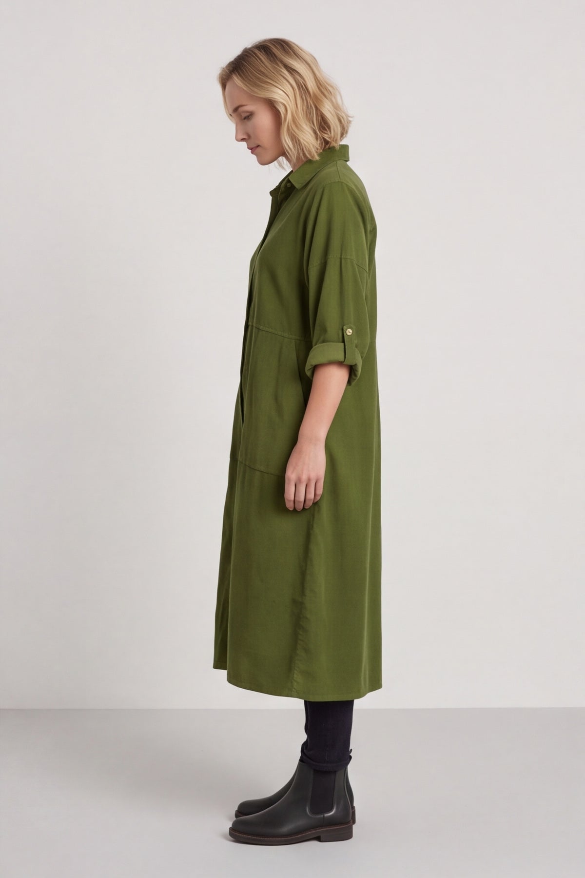 Lecia Needlecord Shirt Dress Olive – image 3 of 6