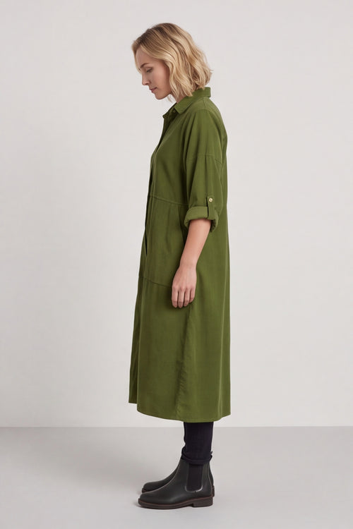 Lecia Needlecord Shirt Dress Olive – image 3 of 6