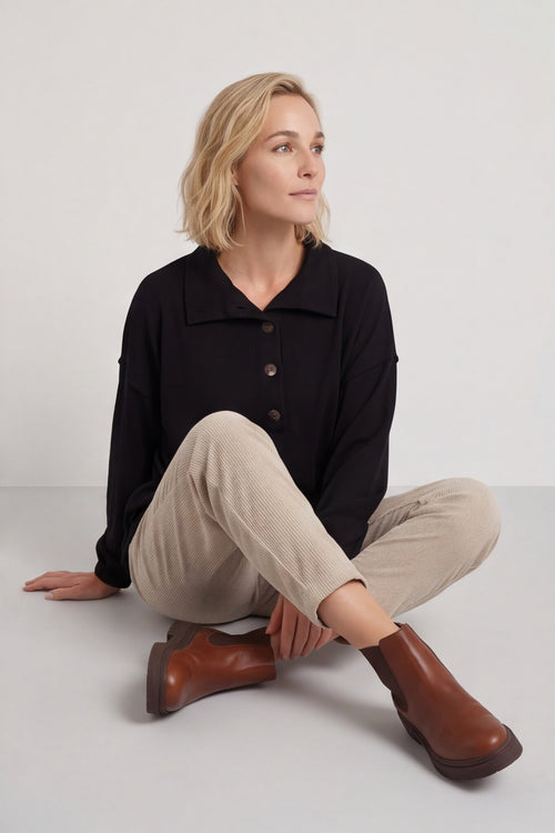Sybil Button Cotton Sweatshirt Black – image 2 of 3