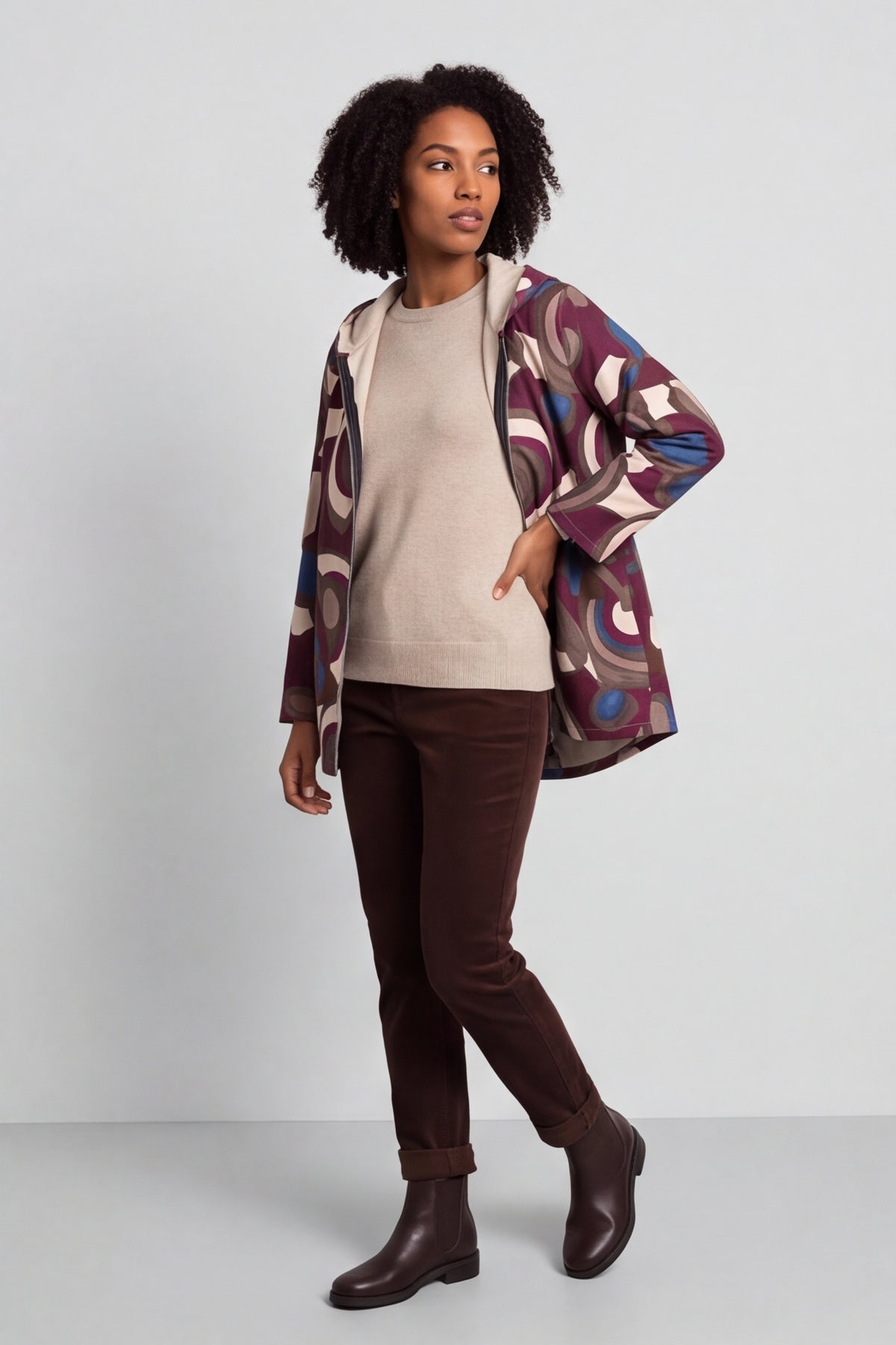Cynthia Print Zip Hooded Jacket Wine – image 3 of 6