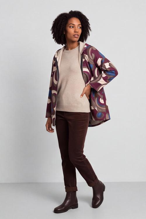 Cynthia Print Zip Hooded Jacket Wine – image 3 of 6