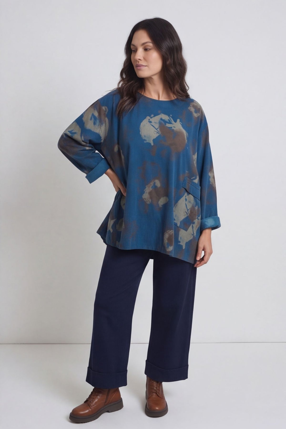 Rachel Print Needlecord Top Teal – image 3 of 6