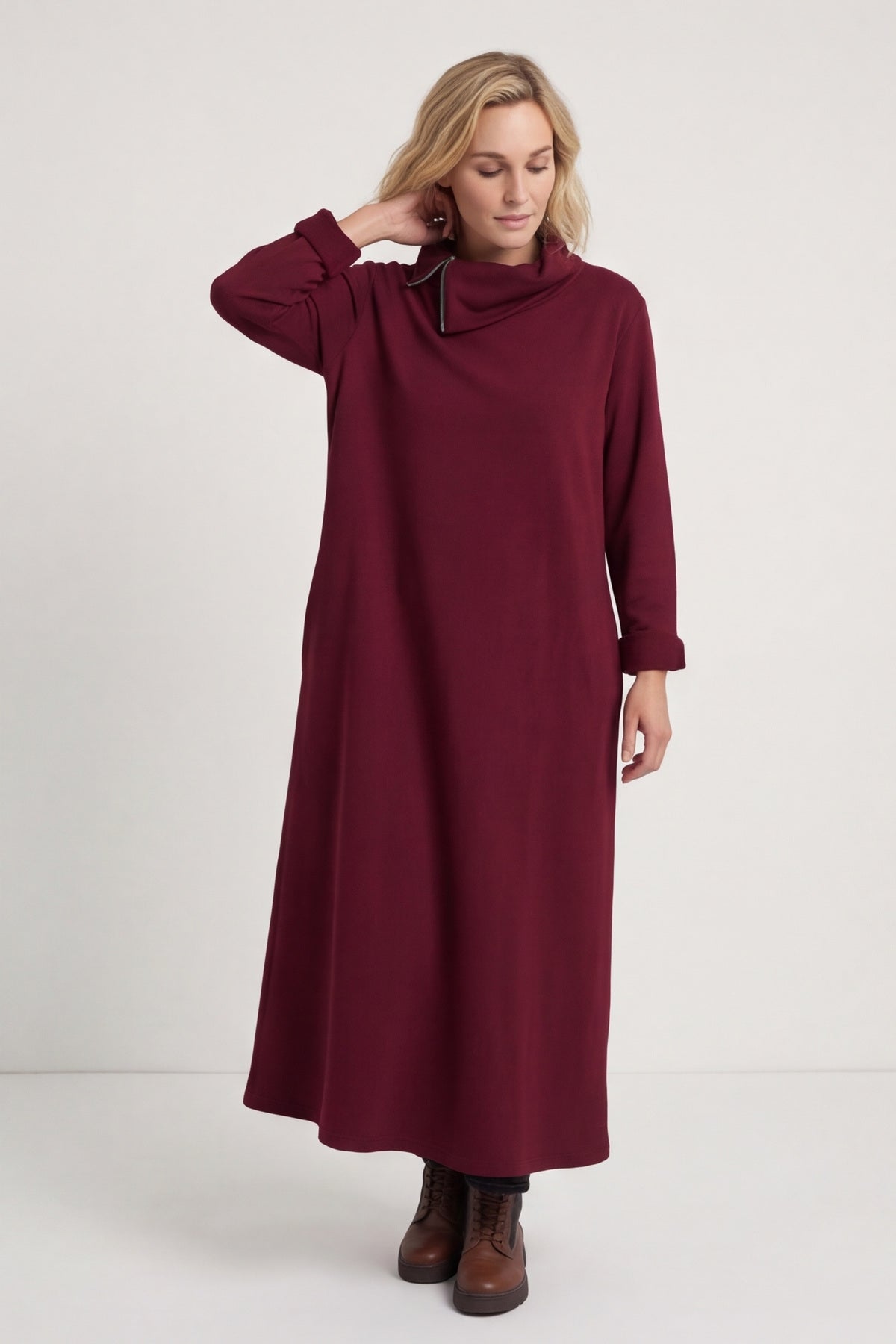 Wanda Zip Polo Cotton Dress Wine – image 3 of 6