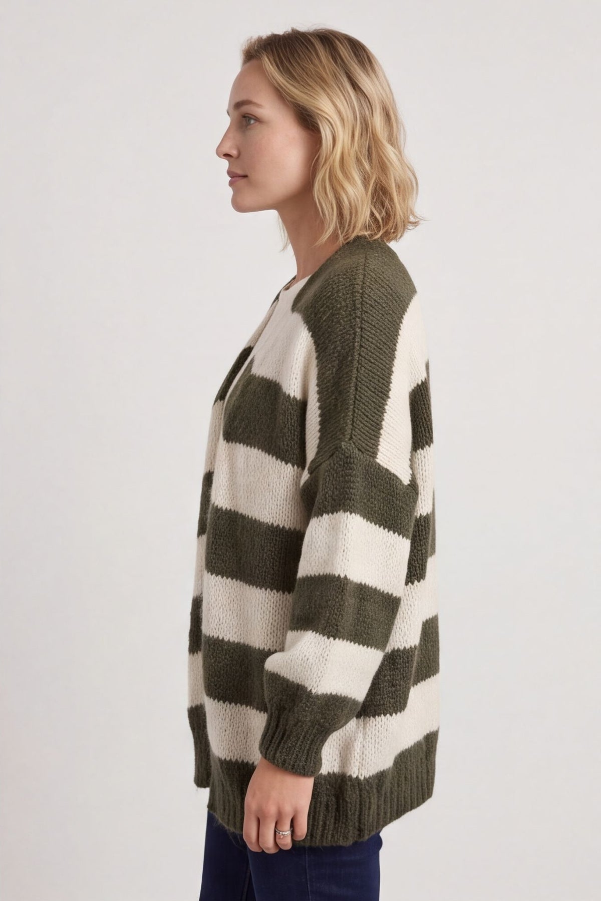 Kennedy Stripe Knitted Cardigan Khaki – image 2 of 5