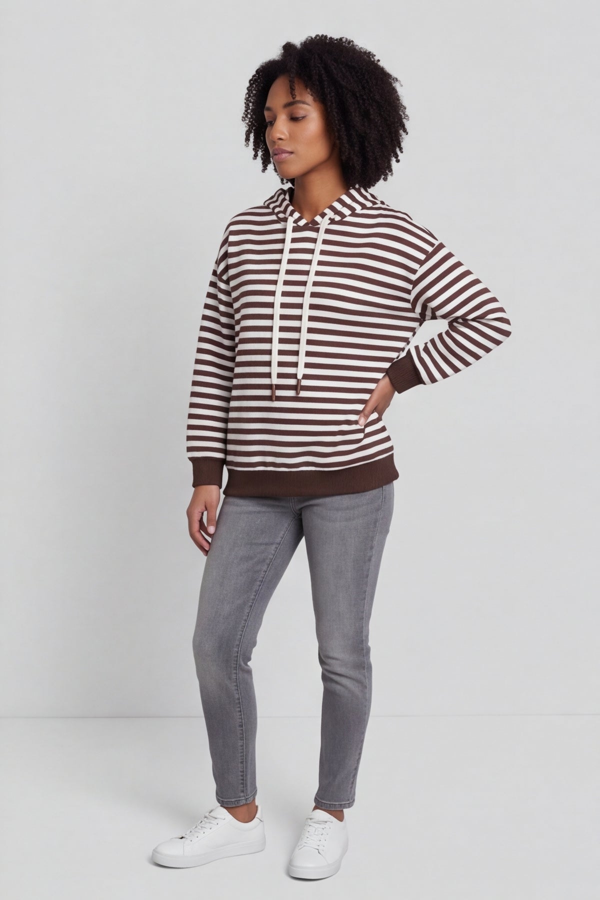 Selena Stripe Hooded Top Cocoa – image 3 of 6