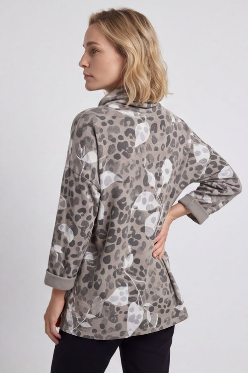 Beryl Print Cowl Neck Cotton Top Mocha – image 3 of 4