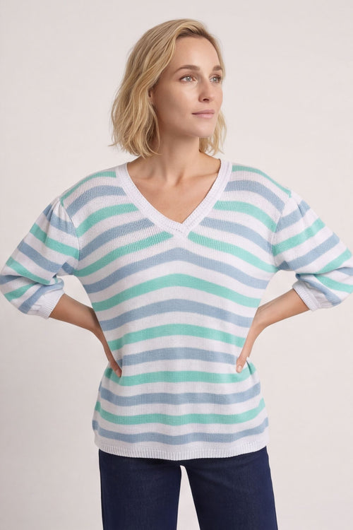 Gladys Stripe Knit Cotton Top Blue – image 3 of 6