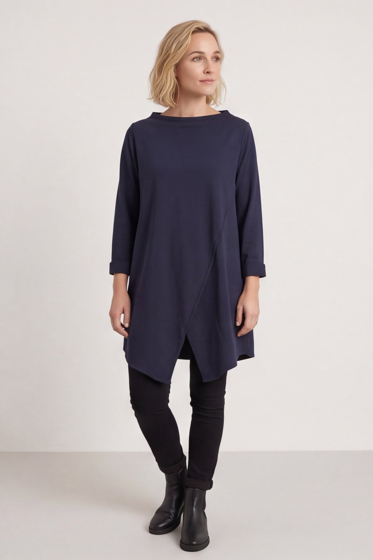 Nelle Cowl Cotton Top Navy – image 3 of 5