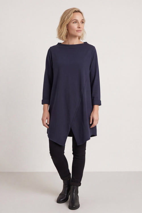 Nelle Cowl Cotton Top Navy – image 3 of 5