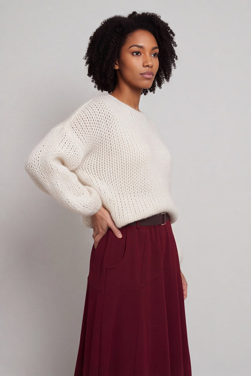 Georgetta Belted Cotton Skirt Wine – image 3 of 6