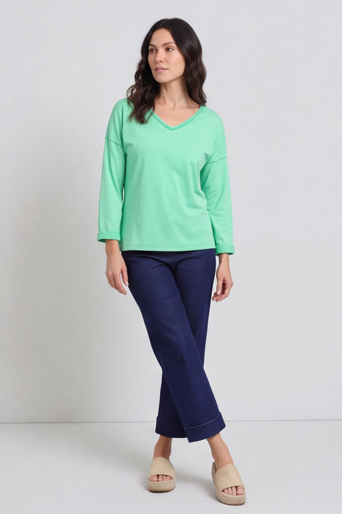Kinsley Washed V-Neck Cotton Top Green – image 3 of 6
