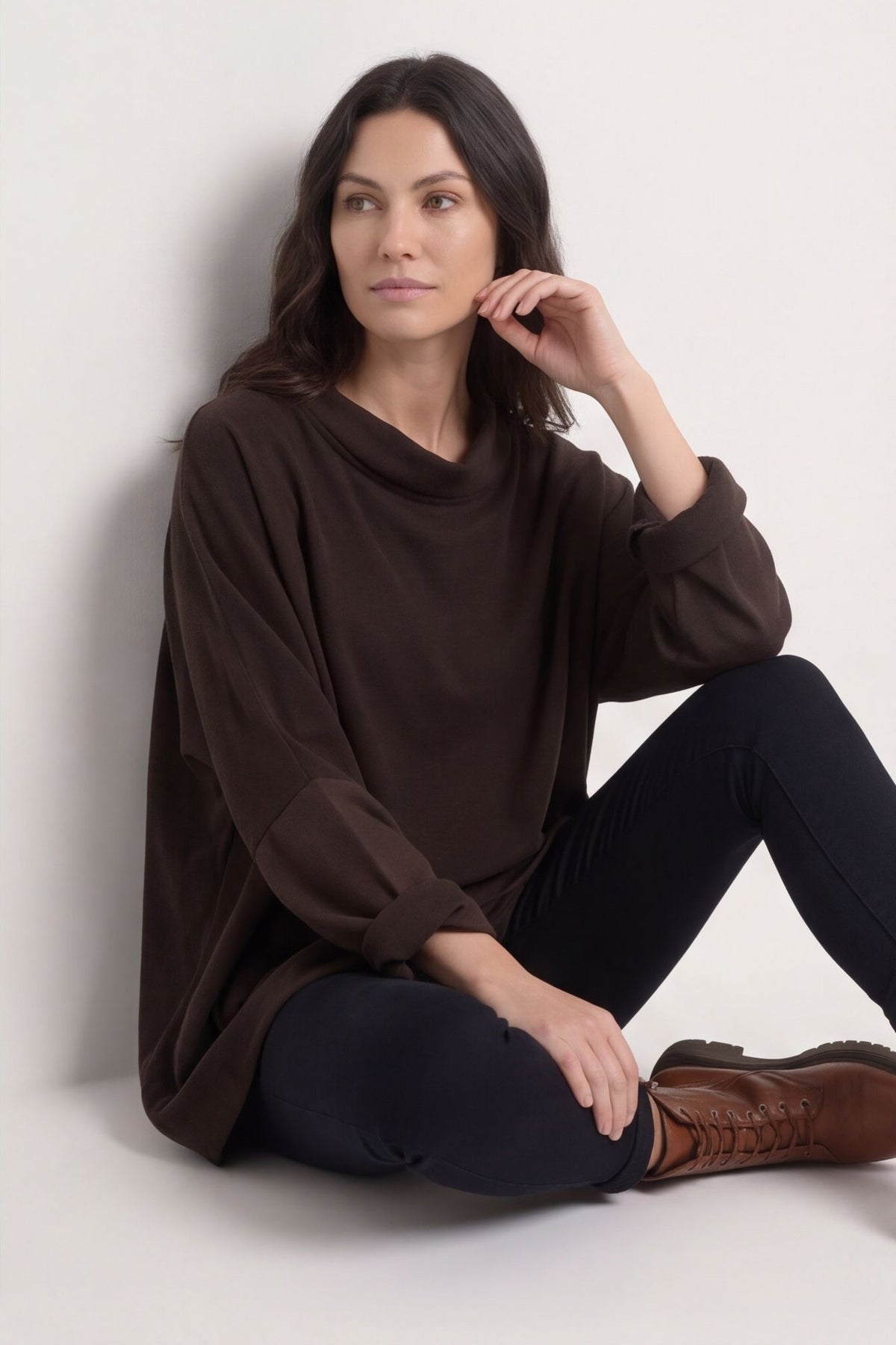 Rhianna Cowl Needlecord Top Cocoa – image 2 of 4