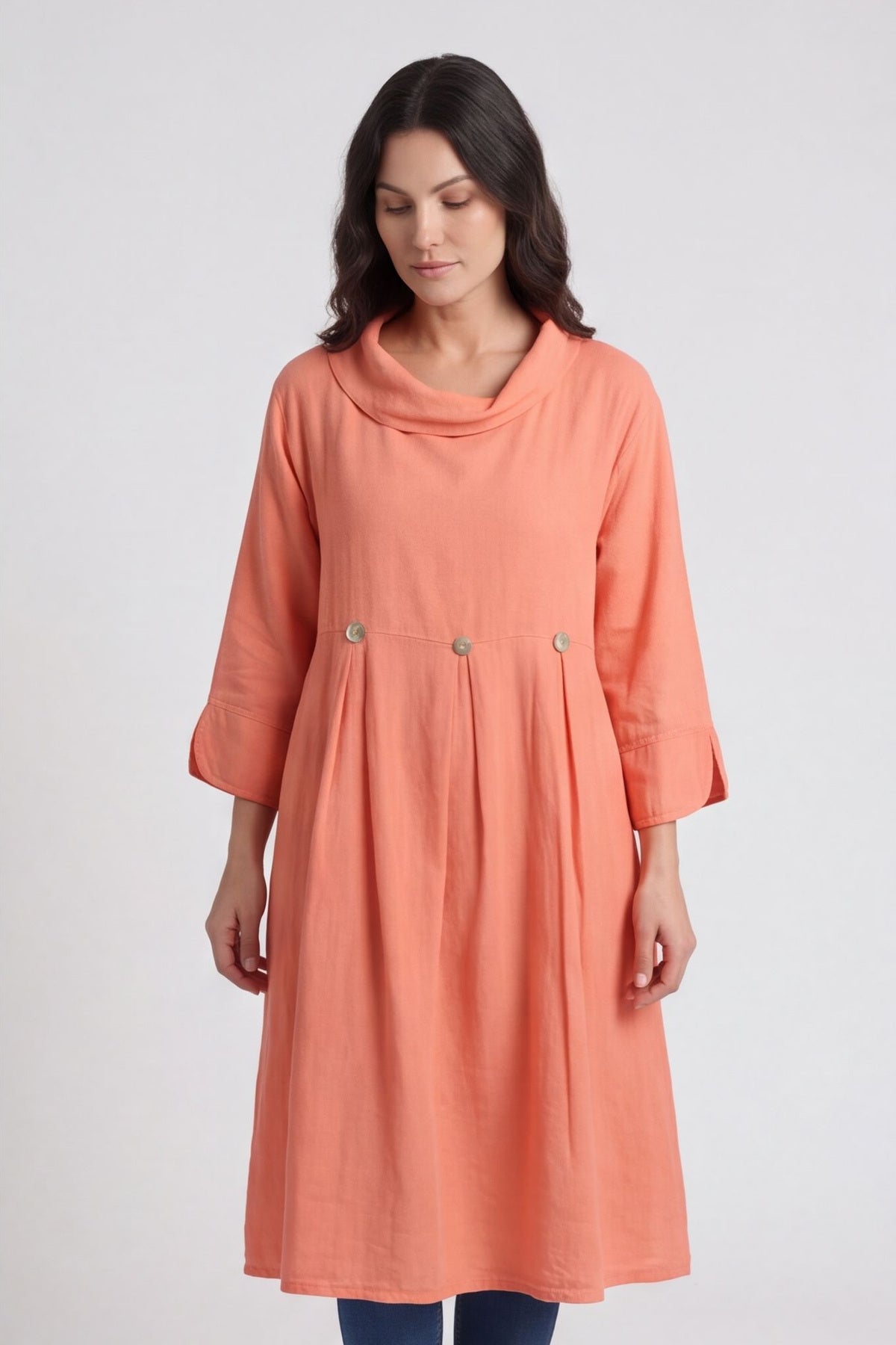 Cromer Button Detail Linen Dress Orange – image 3 of 6